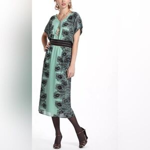 Anthropologie Green and Black Midi Dress